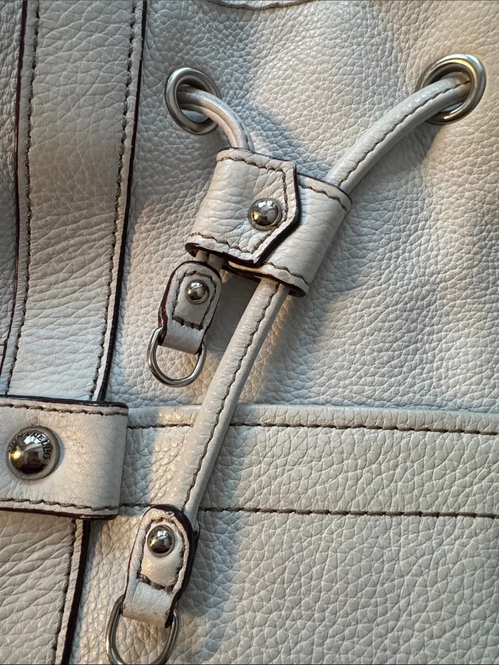 Tignanello White Pebbled Leather Drawstring Hobo